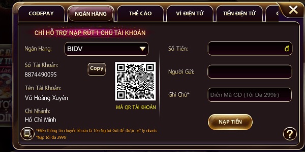 Thao tác nạp tiền qua ngân hàng tại sunwin tintucgamebai.com
